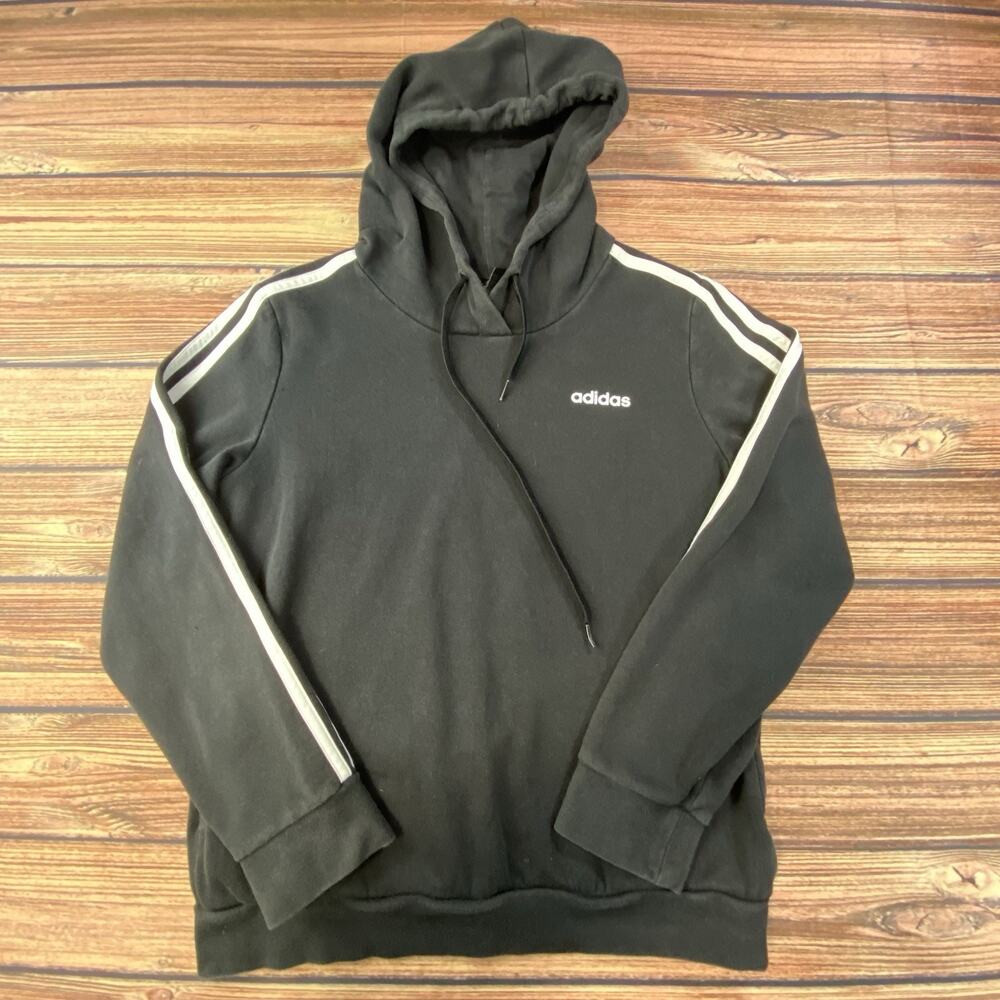 Adidas Womens Essentials 3-Stripes Pullover Hoodie Black White Size M Has Fade